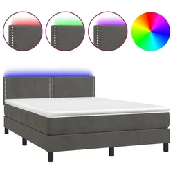 Vidaxl Box spring postelja z vzmetnico LED temno siva 140x200 cm žamet