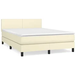 Vidaxl Box spring postelja z vzmetnico krem 140x190 cm umetno usnje