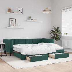 vidaXL Izvlečna dnevna postelja s predali temno zelena 90x200 cm žamet