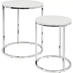 Mortens Furniture Enzo kavne mizice, komplet 2, 40 / 50 cm, bela / krom