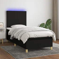 vidaXL Box spring postelja z vzmetnico LED črna 80x200 cm blago