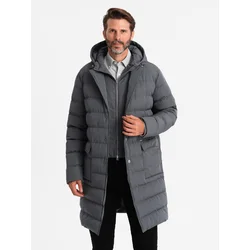 Ombre Mens long quilted jacket with lapels and lining - graphite