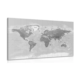 Slika čudoviti črnobel zemljevid sveta - 120x80