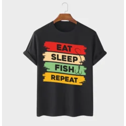 MAFIMI Majica Eat Sleep Fish Repeat, Crna