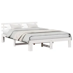 Vidaxl Konstrukcija postelje Bela 160 x 200 cm Masivno borovo les