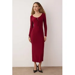 Trendyol Milla ženska haljina Tpraw25El00064, burgundac-bordo