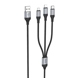 Hoco Kabel 3 v 1 USB-A na Lightning/Micro USB/USB-C Hoco 2,4 A, 1 m, X102, črn