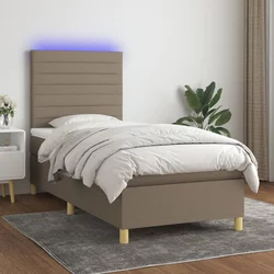 Vidaxl Box spring postelja z vzmetnico LED taupe 90x200 cm blago