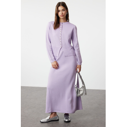 Trendyol Lilac Button Detailed Knitwear Cardigan Skirt Bottom-Top Set