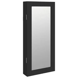 Zidni ormarić za nakit s ogledalom crni 30 x 8,5 x 67 cm