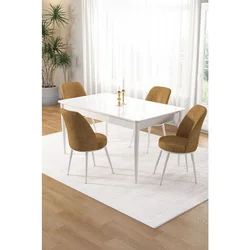 Hanah Home trpezarijski set Pir, sto i 4 stolice, bela ploča, kapućino tkanina Babyface