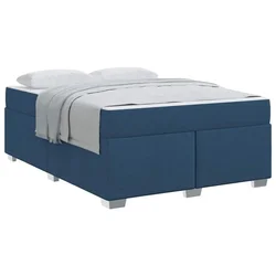 Vidaxl Konstrukcija postelje z vzmetnico Modra 140 x 200 cm blago