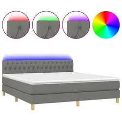 Vidaxl Box spring postelja z vzmetnico LED temno siva 180x200 cm blago