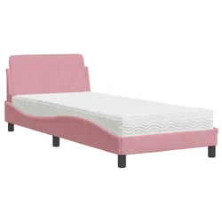Vidaxl Postelja z vzmetnico Dover roza 90x190 cm žamet