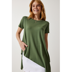 Happiness Istanbul Womens Khaki Asymmetric Viscose Knitted Tunic