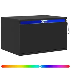 Vidaxl Stenska nočna omarica z LED lučkami črna