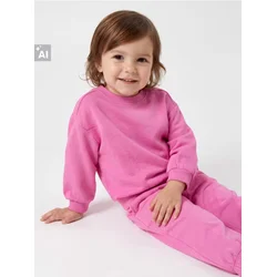 Sinsay - Pamučni komplet: crewneck dukserica i jogger pantalone sa vezom - roze