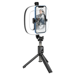 LED selfie stick in trinožno stojalo Broadcast s kakovostno osvetljavo in daljinskim sprožilcem - črn
