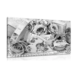 Slika romantična vintage stil v črnobeli izvedbi - 60x40