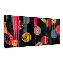 5-delna slika retro vinilne plošče - 150x75