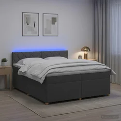 vidaXL Postelja boxspring z vzmetnico Temno siva 200 x 200 cm Blago