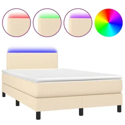 Vidaxl Box spring postelja z vzmetnico LED krem 120x190 cm blago
