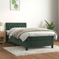 Greatstore Box spring postelja z vzmetnico temno zelen 90x190 cm žamet