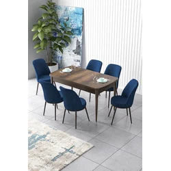 Hanah Home Set Trpezarijski sto i 6 stolica Zen, Plavo-braon