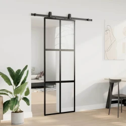 Klizna vrata s priborom crna 76 x 205 cm kaljeno staklo