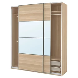 PAX / MEHAMN/AULI Kombinacija garderobera, belo b. im. hrastovine dvostrano/belo b. im. hrastovine ogledalo, 200x66x236 cm