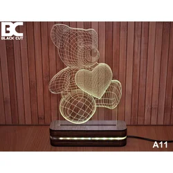 Black Cut 3D Lampa Meda i srce, RGB