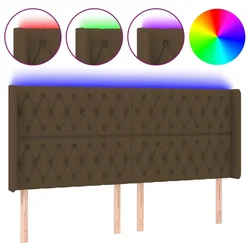 Vidaxl LED posteljno vzglavje temno rjavo 183x16x118/128 cm blago