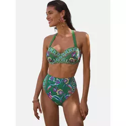 love & roses Bikini hlačke zelena/petrol/lila/bela