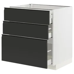 METOD / MAXIMERA Podni element s 3 fioke, bela/Upplöv boja antracita, mat, 80x60 cm