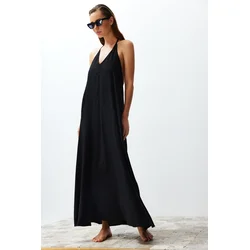 Trendyol Black Maxi Woven Back Low-cut Beach Dress