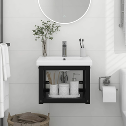 vidaXL Stenski kopalniški regal črn 40x38x31 cm železo