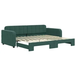 Vidaxl Izvlečna dnevna postelja temno zelena 90x200 cm žamet