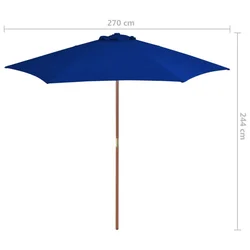 Vrtni suncobran s drvenim stupom 270 cm plavi