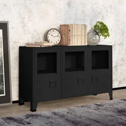 Komoda crna 105 x 35 x 62 cm od metala i stakla