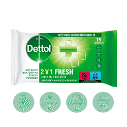 Dettol 2in1 Anti-Bacterial Wipes 15 pack