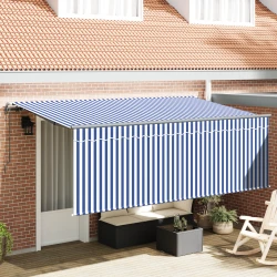 Skrovita tenda Plava i bijela 350 x 200 cm Poliester i aluminij