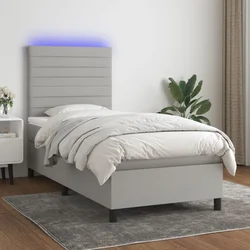 Vidaxl Box spring postelja z vzmetnico LED sv. siva 100x200 cm blago