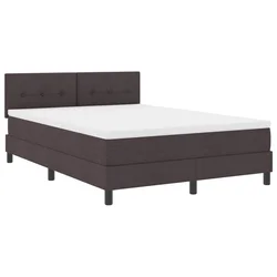 Vidaxl Postelja z vzmetnico z vzglavjem Temno rjava 140 x 200 cm blago