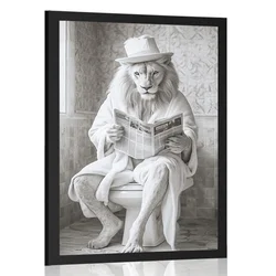 Plakat bel lev s časopisom na stranišču - 40x60 black