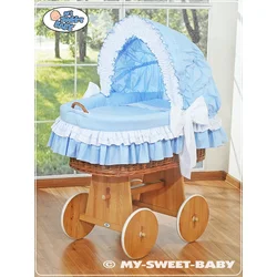 shumee Moses košara s kapuco - Bellamy natural + modro bela posteljnina