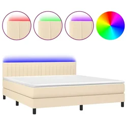 Vidaxl Box spring postelja z vzmetnico LED krem 180x200 cm blago