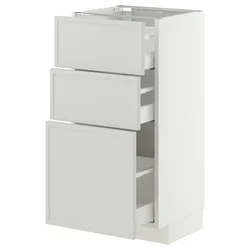 METOD / MAXIMERA Podni element s 3 fioke, bela/Aspudden svetlosiva, 40x37 cm