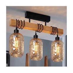 Brilagi - Plafonski luster WOOD GLASS 3xE27/60W/230V borovina/crna/zadimljeno-smeđa