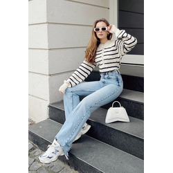 Bianco Lucci Womens Hair Braided Collar Buttonhole Striped Knitwear Sweater