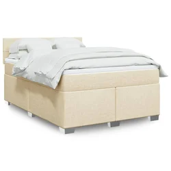 vidaXL Box spring postelja z vzmetnico krem 160x200 cm blago